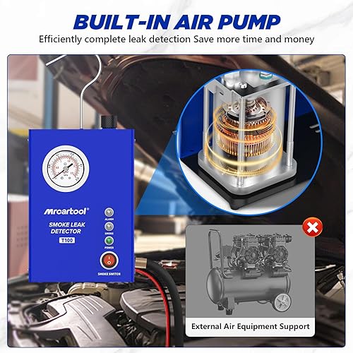 Miniatura 2 de MR CARTOOL T100 Detector de Fugas de Máquina de Humo Automotriz, Comprobador de Fugas EVAP con Bomba de Aire Integrada y Manómetro de Presión, Kit