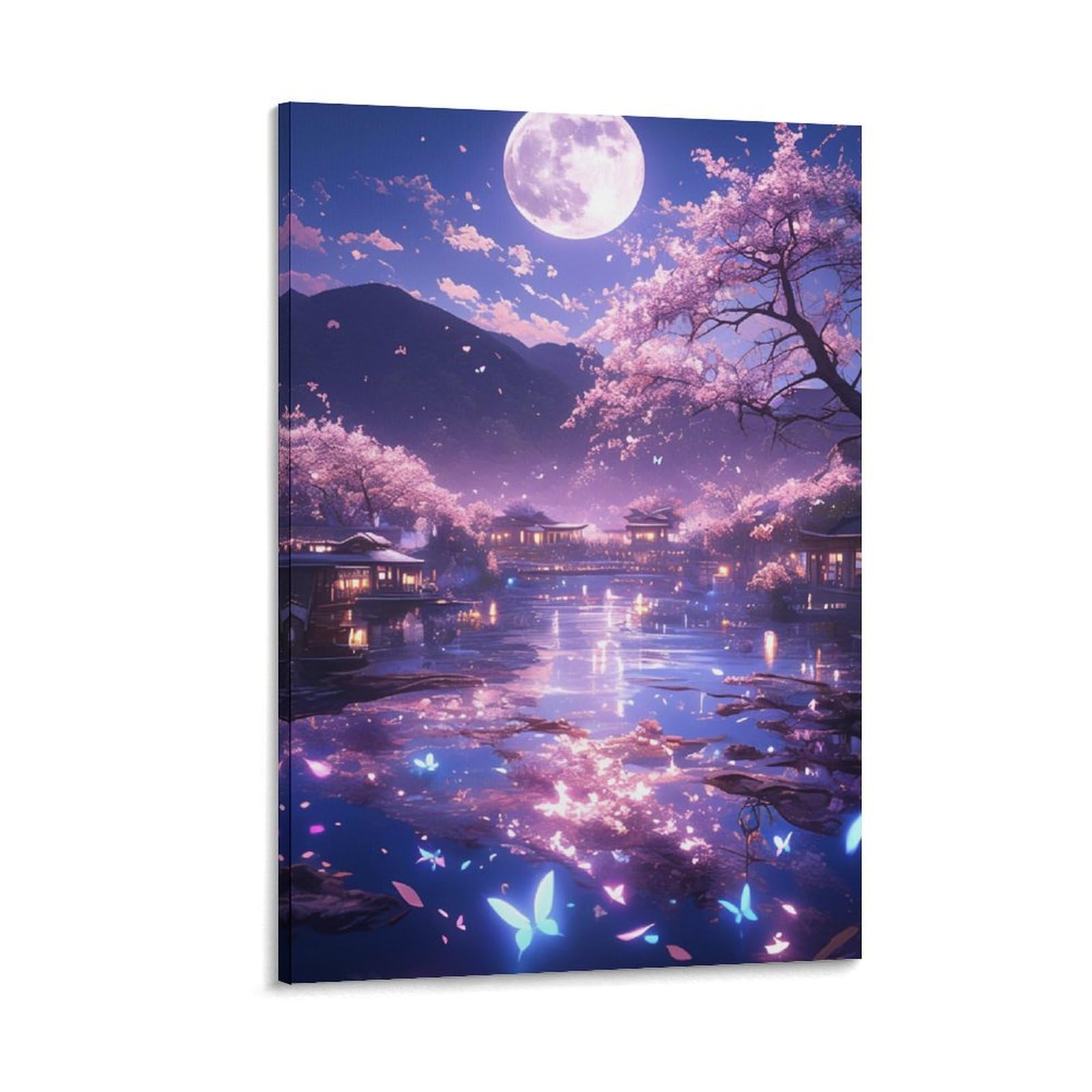 GAOYUCHUN Moon Is Shining Brightly Canvas for Home Decor Modern Bathroom Office for Bathroom Living Room Bedroom Canvas Wall Art Ready to Hang 16x24inch(40x60cm)
