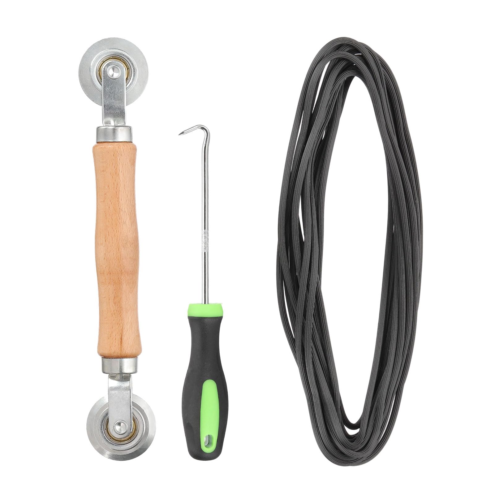 sourcing map Screen Repair Kit, 0.09"x 9.8 ft Window Screen Spline with Roller Tool and Spline Removal Hook for Patio Door Window Mesh Install and Replace, Black