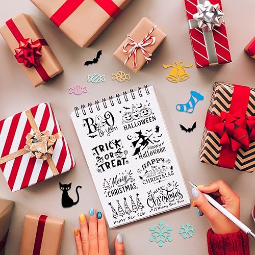 Miniatura 7 de INFUNLY Juego de sellos y troqueles transparentes para Halloween, troqueles de corte, plantillas de Feliz Navidad para hacer tarjetas, Halloween,
