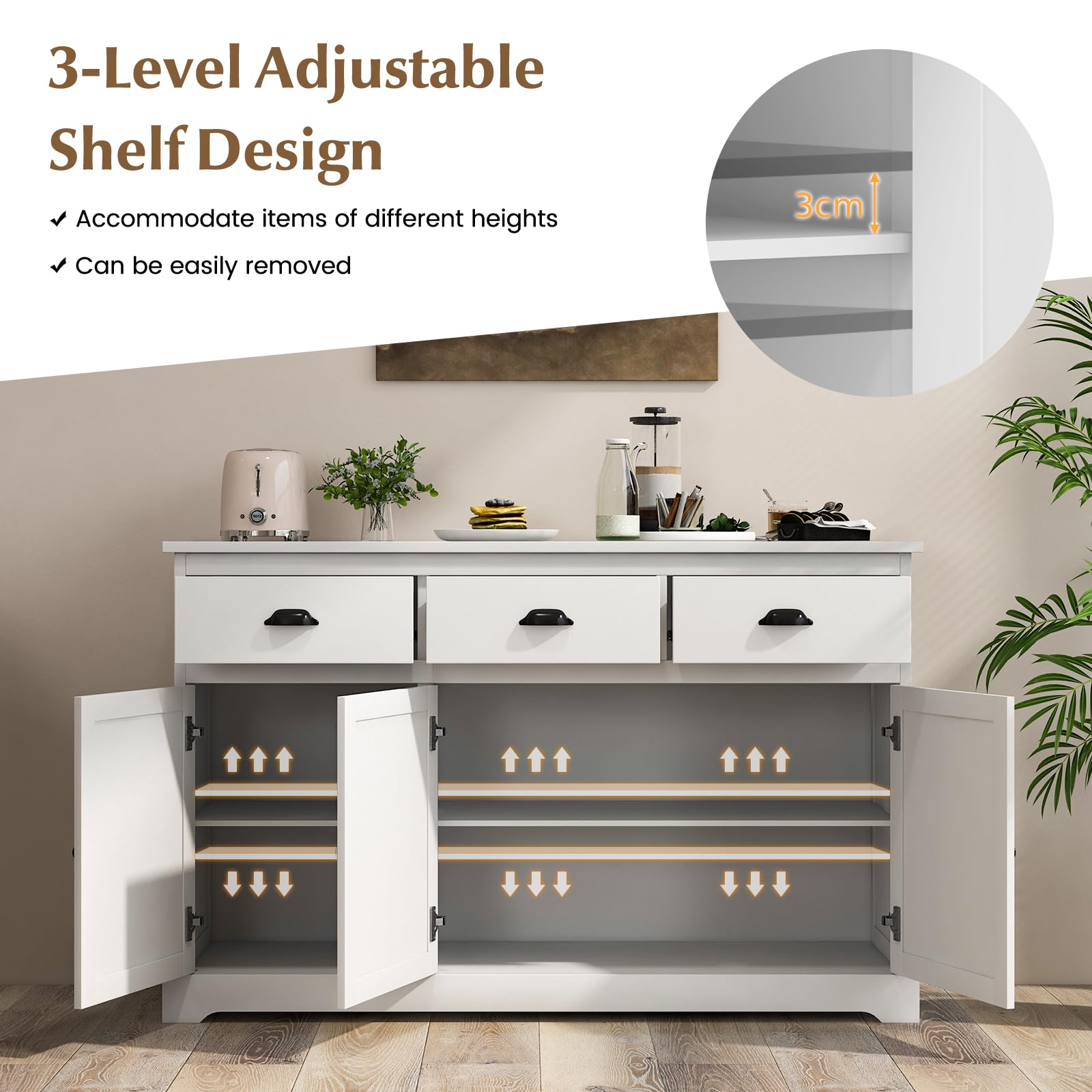 Produktbild von Sideboard Mit Ladestation TWSOUL Buffetschrank 100x40x80cm Weiß - LED Beleuchtung Mit Ladestation & Sensor Sideboard Weiss Hochglanz