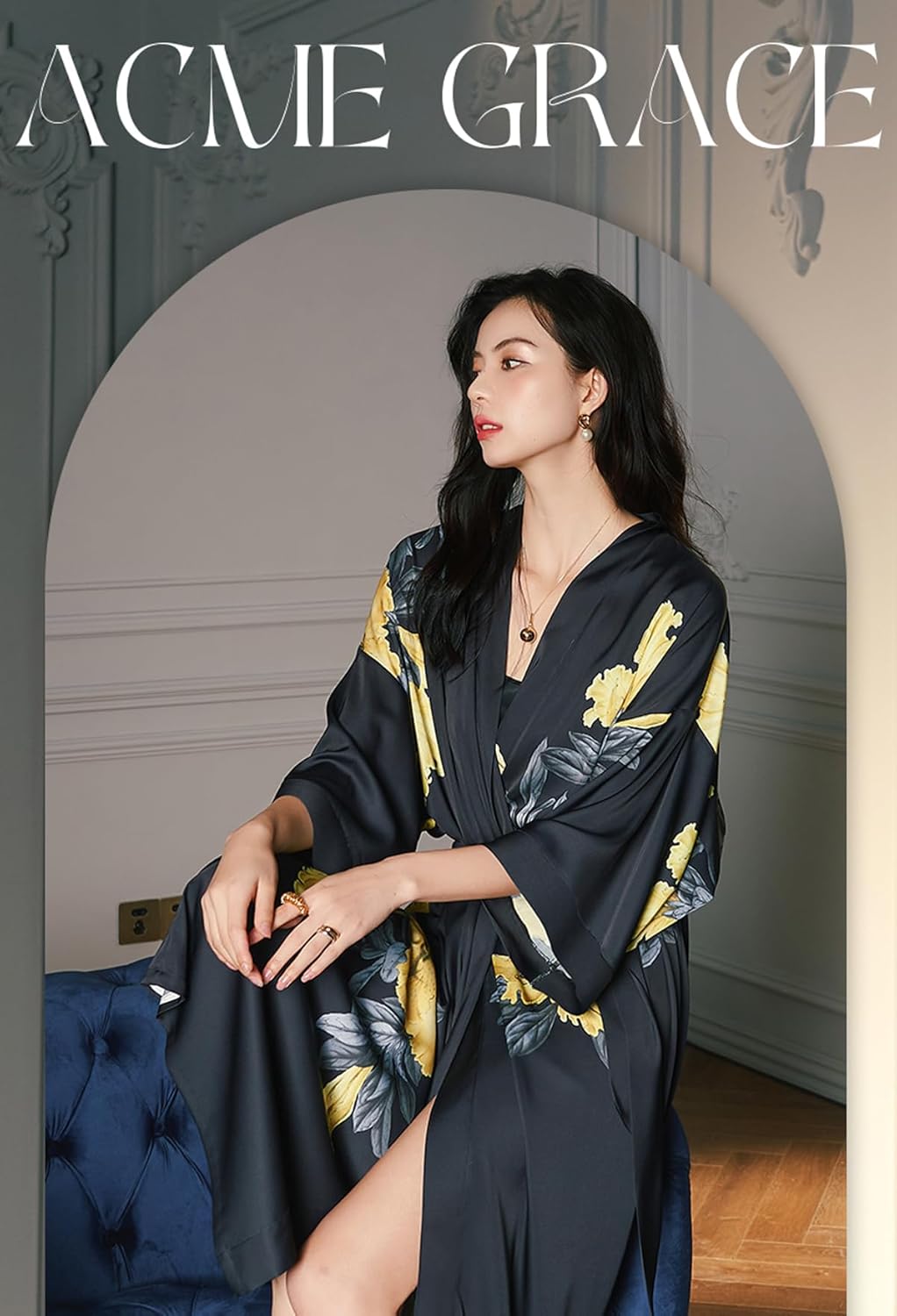 Silk Satin Robe for Women Long Japanese Kimono Robe Lightweight Soft Bathrobe Floral Luxury Dressing Gown - Image 5