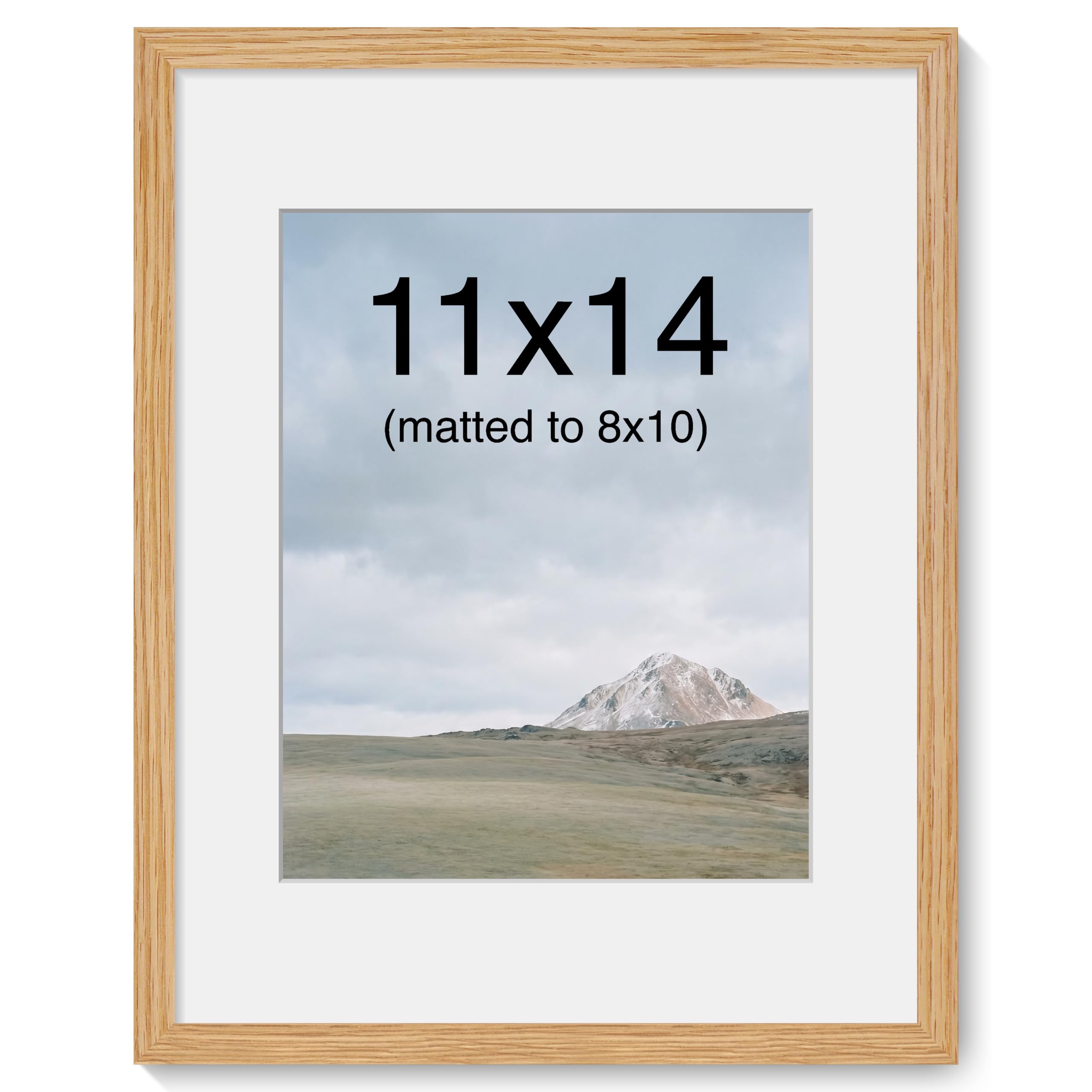 11x14 Picture Frame, Solid Oak Wood, Mat fits 10x8, Tabletop & Wall Mount