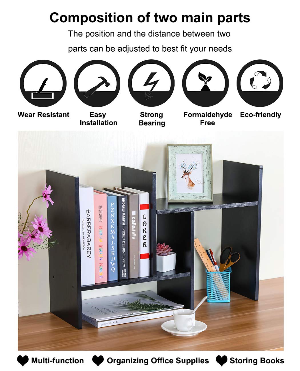 Snapklik.com : PAG Adjustable Desktop Shelf Wood Small Bookshelf Desk ...