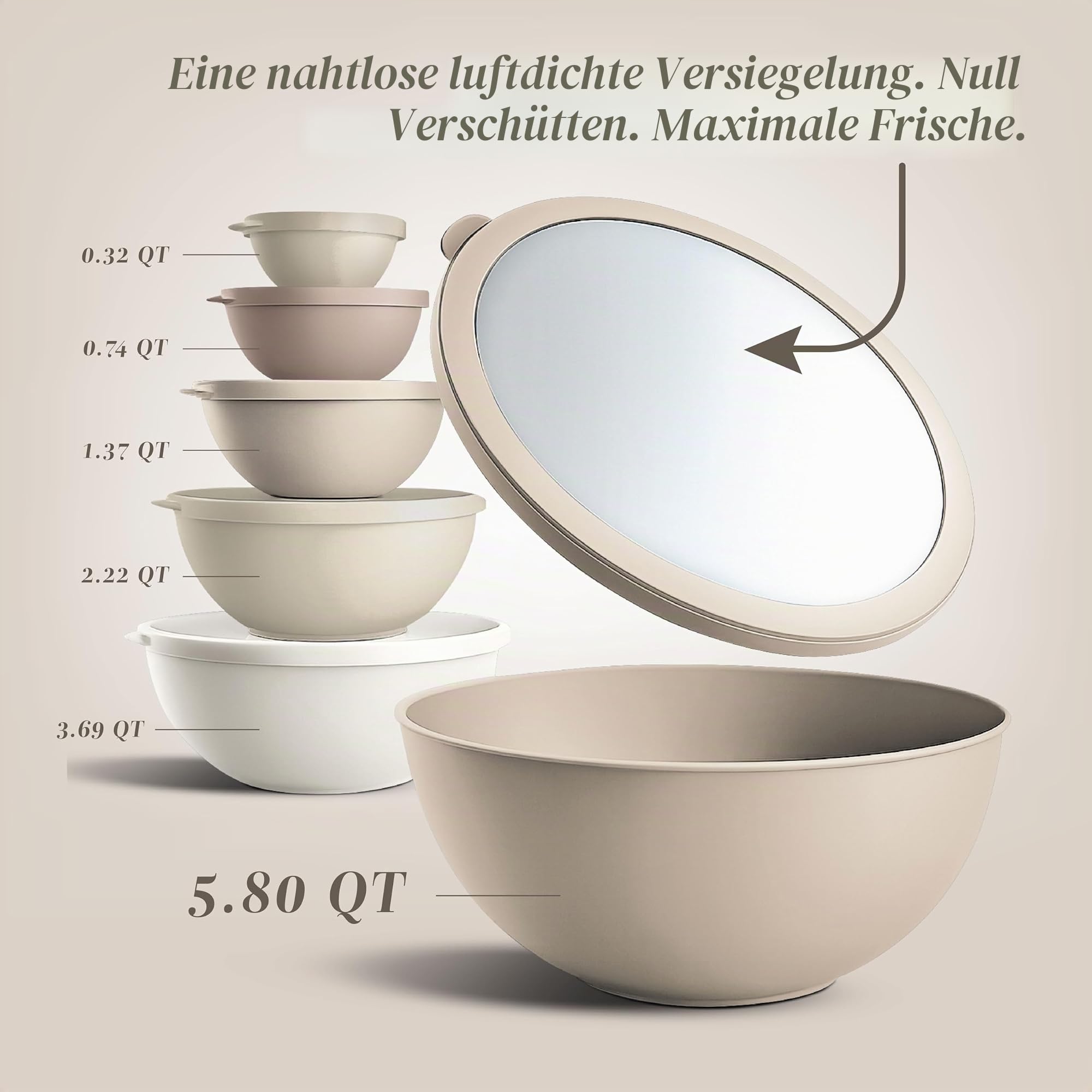 COOK WITH COLOR Rührschüsseln mit TPR-Deckeln – 12-teiliges Kunststoff-Nesting-Schüssel-Set enthält 6 Vorbereitungsschüsseln und 6 Deckel, mikrowellengeeignet (Braun)