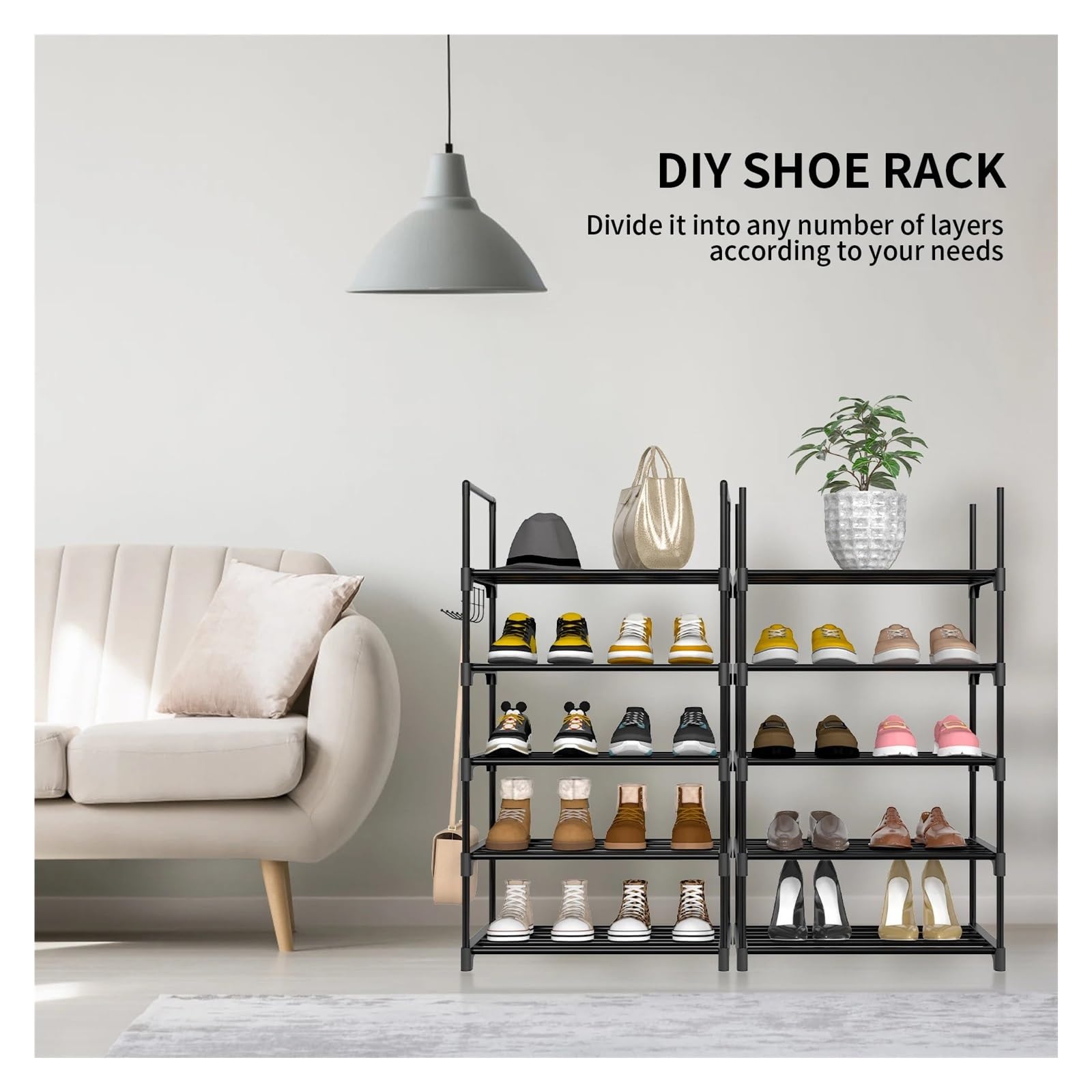10-Tier Narrow Shoe Rack Hooks 40x30x175cm Hallway Entryway