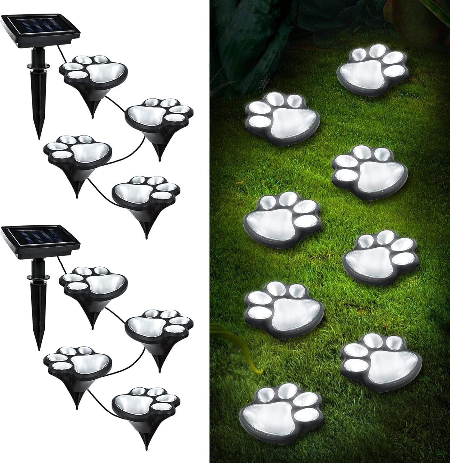 Animal Paw Print Solar Lights Outdoor Garden Decor, 8 Pack Paw Print Lights with Cord, IP55 Waterproof Yard Pathway Decor Light, Cold White Color Light, New Home Birthday Christmas Gift
