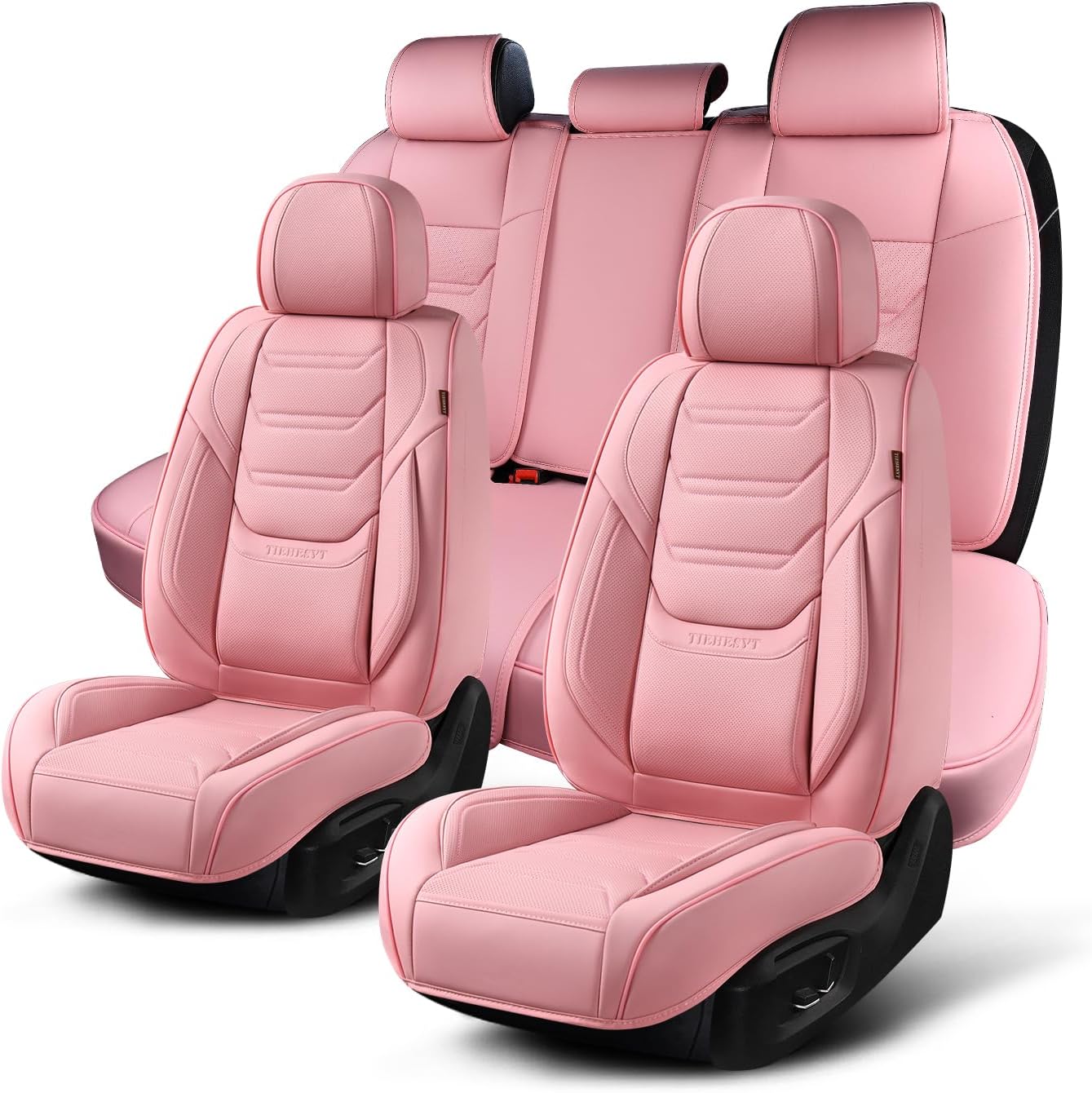 Car Seat Covers Full Set, Breathable Leather Automotive Front and Rear Seat Covers, Car Seat Protectors Full Set, Compatible with Most Vehicles, SUV (Cute Pink, Front Pair and Rear) Cute Pink Front Pair and Rear Headrestless