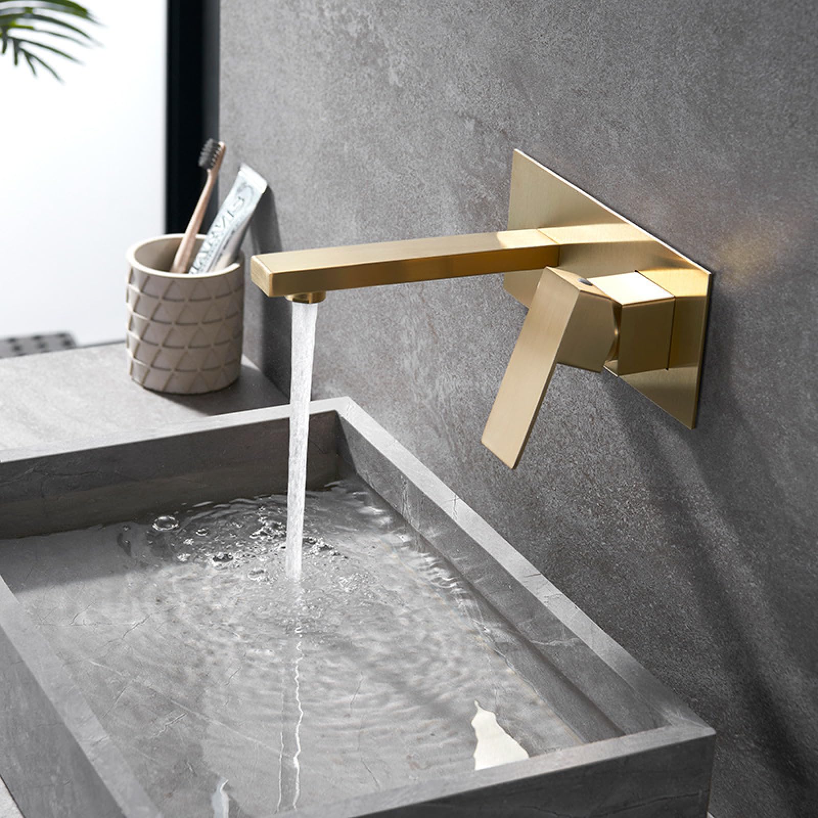 Robinet de salle de bain mural acier inoxydable mitigeur double trou