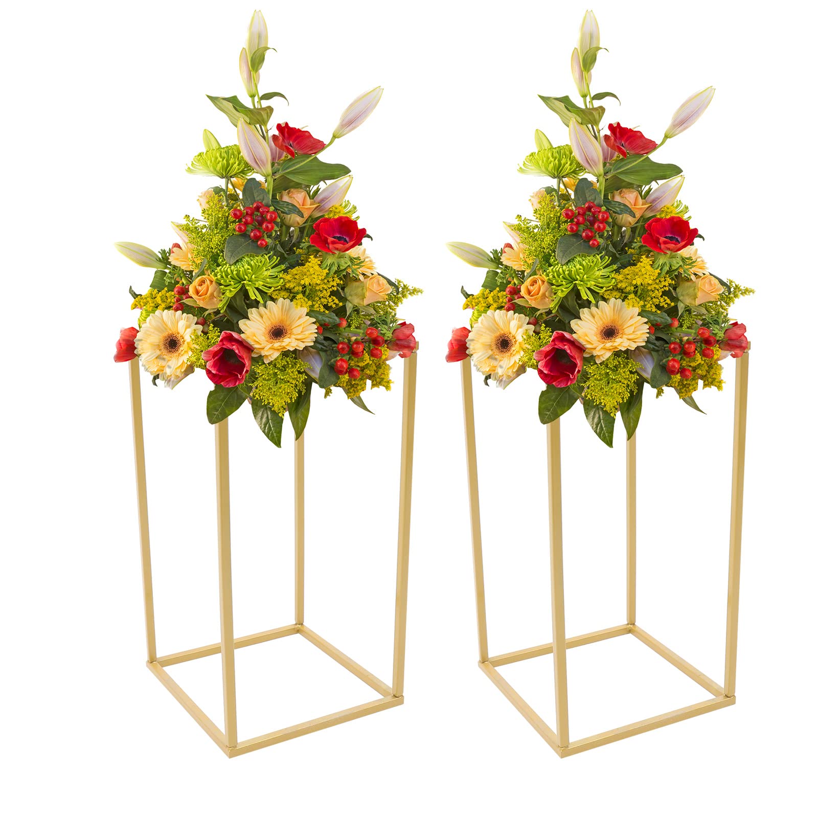 Ongniong Gold Flower Stand, Metal Wedding Flower Holder Rack, Geometric Table Floor Wedding Flower Display Column, Rectangular Wedding Centerpiece Stand for Party Ceremony Home Decor (15.7in-2pcs)