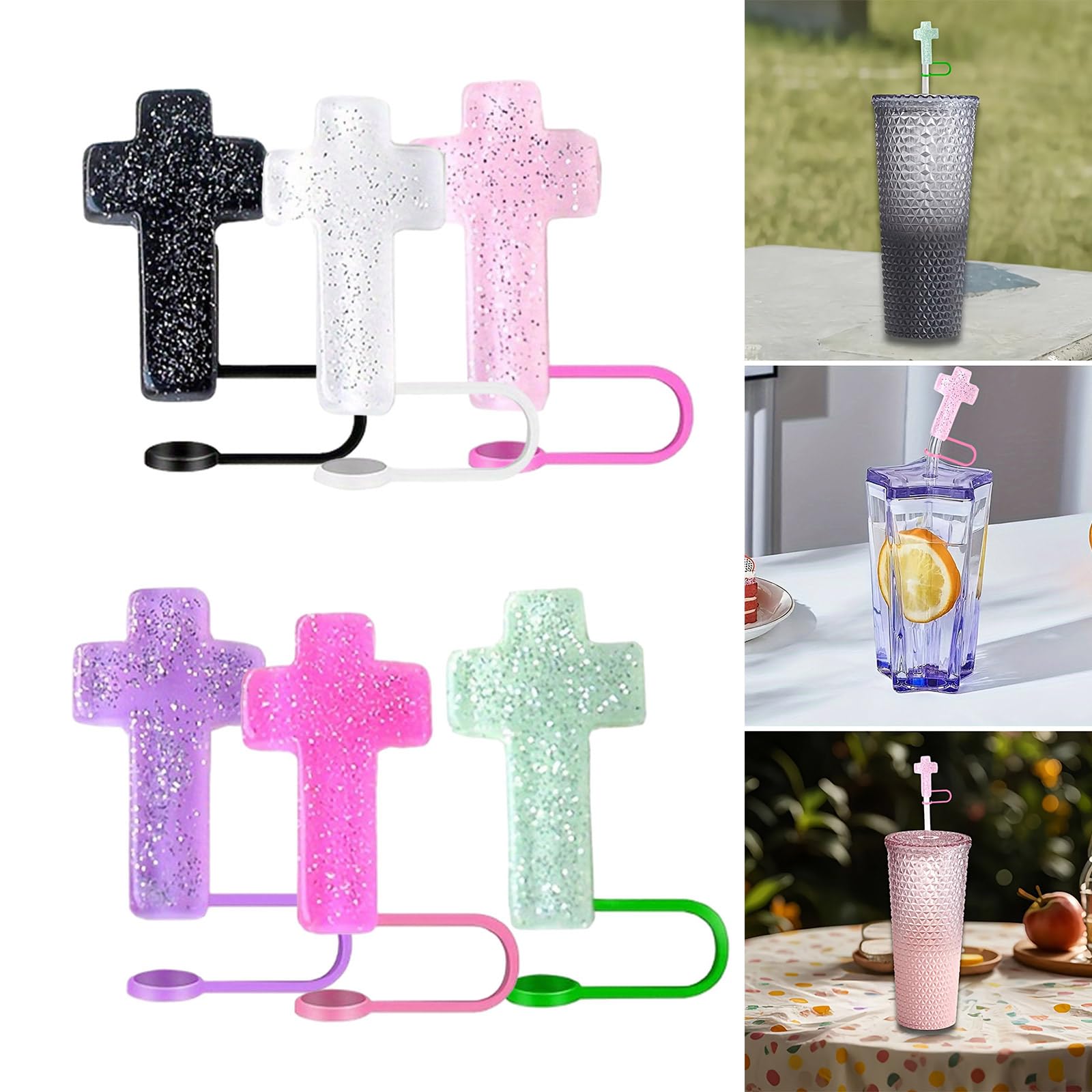 JOKOTI Pack Of 6 Colorful Resin Straw Tip Covers Religious Straw Protectors Sweet Straw Covers Religious Shape Straw Covers