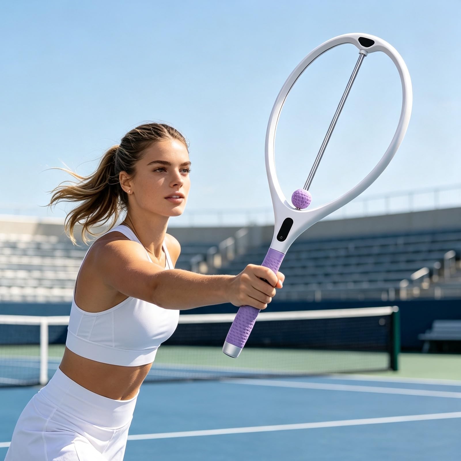 Luocute Racchetta da Allenamento Tennis, Racchetta con Rimbalzo | Impugnatura in PP e Silicone, Batteria 500 MAh con LED, Sfera a gravità e Contatore Elettronico