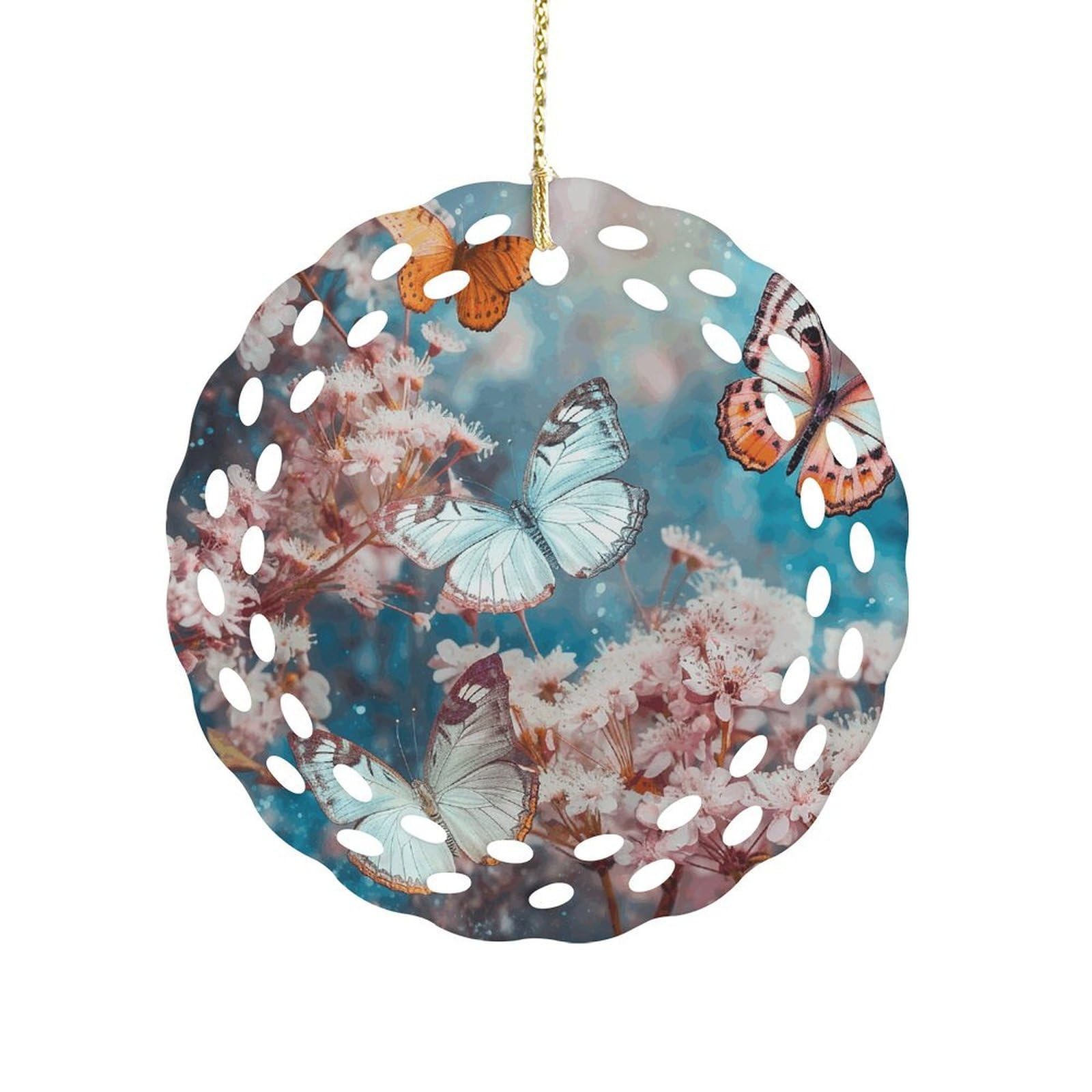 Btcowzrv Style A Group Of Butterflies Flying Ceramic Ornament,Round Ornaments With Hole Easy To Hang,Hanging Ornament For Wedding Party Home Window Garden Christmas Day Decor