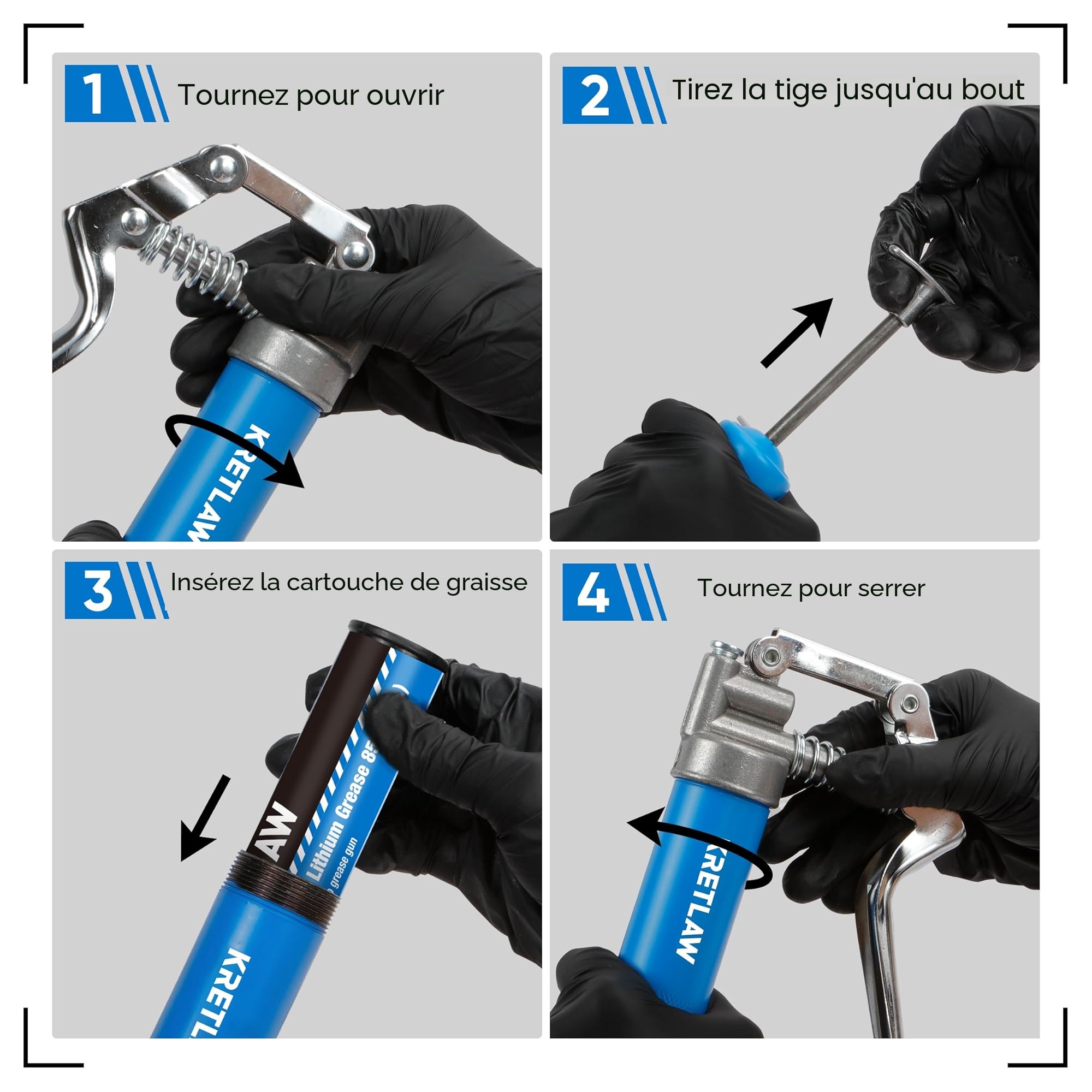 KRETLAW Kit de Mini Graisseuse, Petite graisseuse (3000 PSI) avec Graisse en Cartouche Double 85G et Flexible de 305 mm, couplage renforcé pour Automobile et Marine