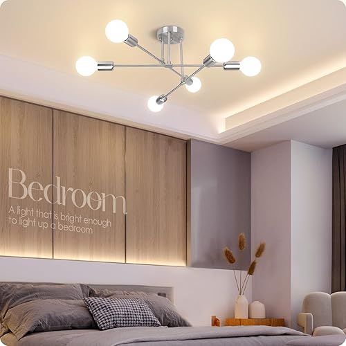 Miniatura 2 de Soilsiu Moderna lámpara de techo Sputnik, 6 luces de mediados de siglo semiempotradas para dormitorio, comedor, sala de estar, cocina, oficina