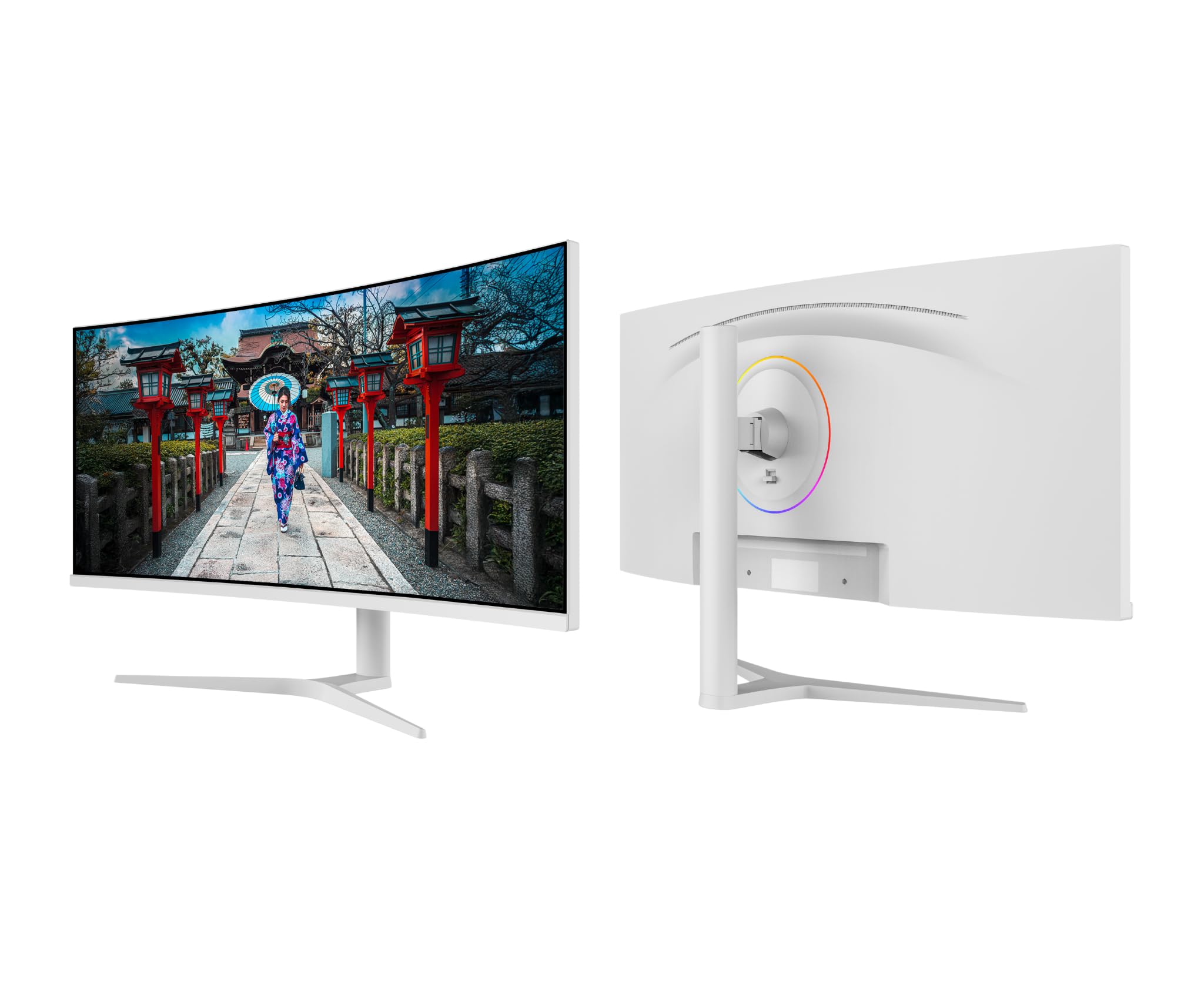 JapanNext Monitor Curvo Blanco 34" IPS UWQHD (3440x1440) | HDR & KVM | Carga vía USB-C (65W) Altura Ajustable Altavoces Integrados | G-Sync/FreeSync | JN-IPS34Q-HC6-W