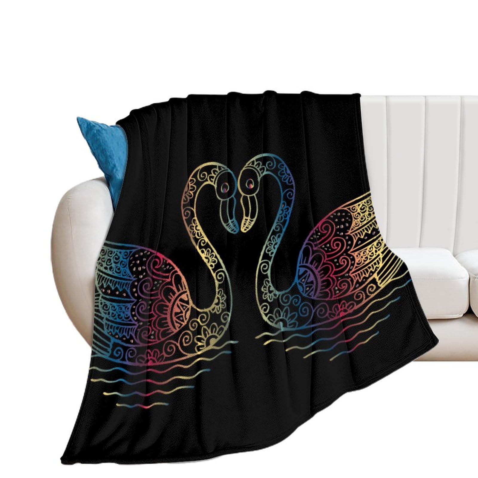 Couverture polaire cygne plaid flanelle chaude jeté de canapé doux salon chambre 100x130 cm
