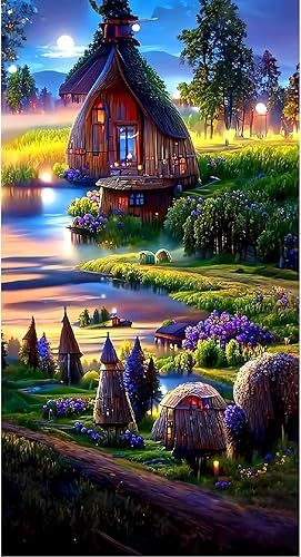 Kits de pintura de diamantes 5D para adultos arte de diamantes de imitación morados pintura de diamantes de imitación de madera para casa de taladro