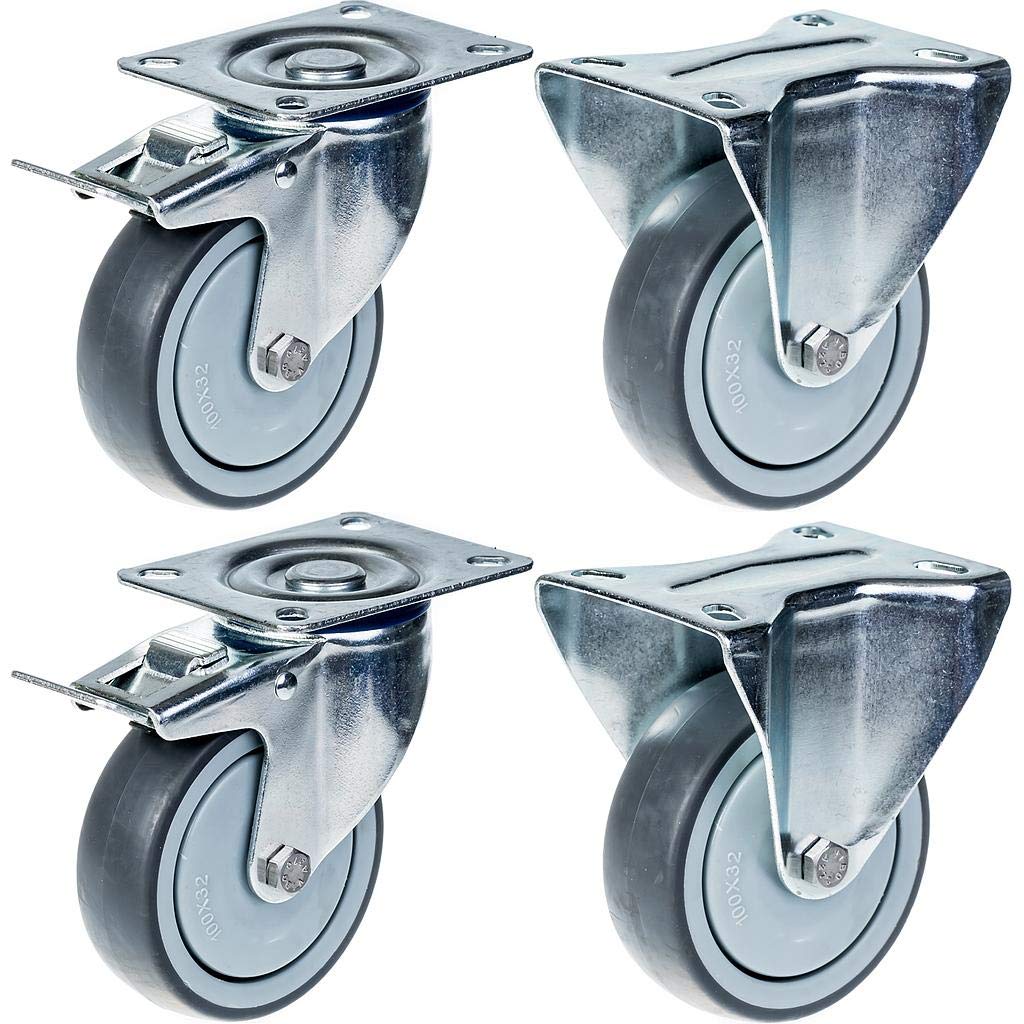Roulettes de frein en caoutchouc gris 100 mm et solide capacité de 440 kg