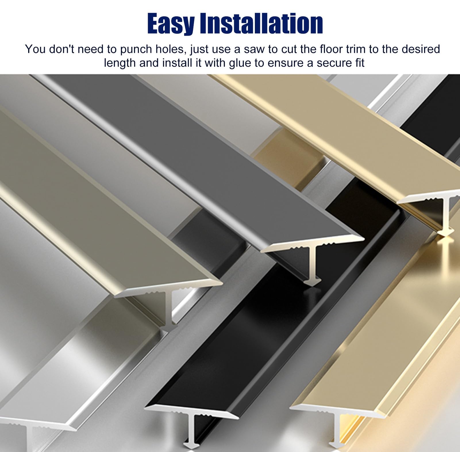Barre de Seuil 3 Bandes de Transition de Seuil de Porte en Métal, Moulure de Bordure Extra-étroite en Alliage D'aluminium, Bande de Séparation Décorative pour Bois et Carrelage(Black)