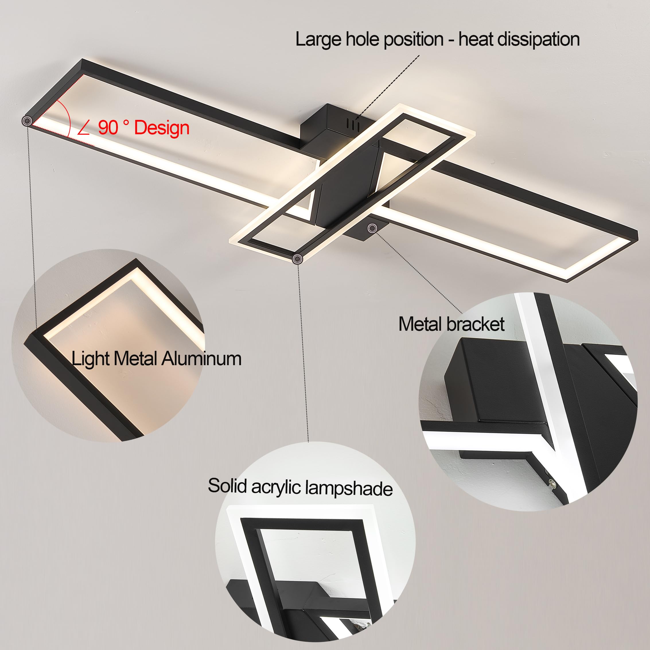 LED Deckenleuchte Dimmbar Wohnzimmer Deckenlampe mit Fernbedienung APP, 3000K-6000K, 74W Weiß Wohnzimmerlampe Schlafzimmer Lampe Rechtecke Modern Deckenbeleuchtung Nachtlicht und Timerfunktion