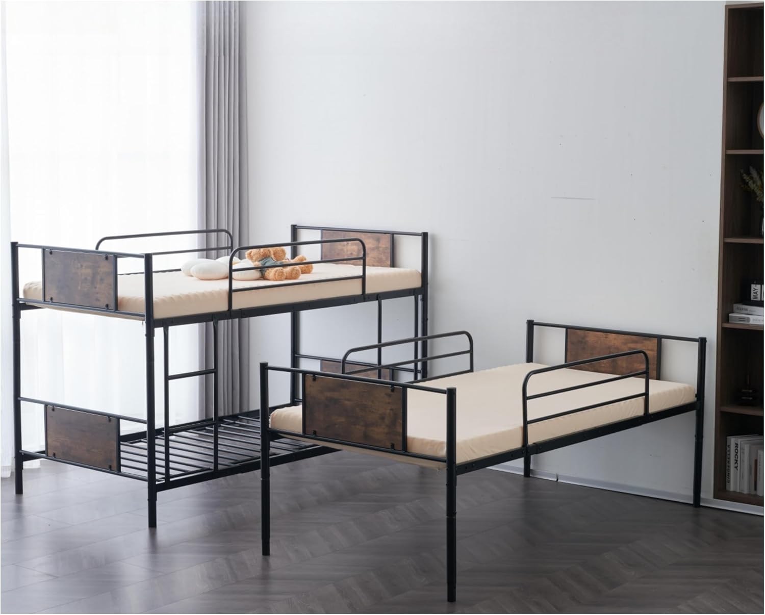 ブラック】三段ベッドパイプベッド分離可能 スチールベッド 子供部屋