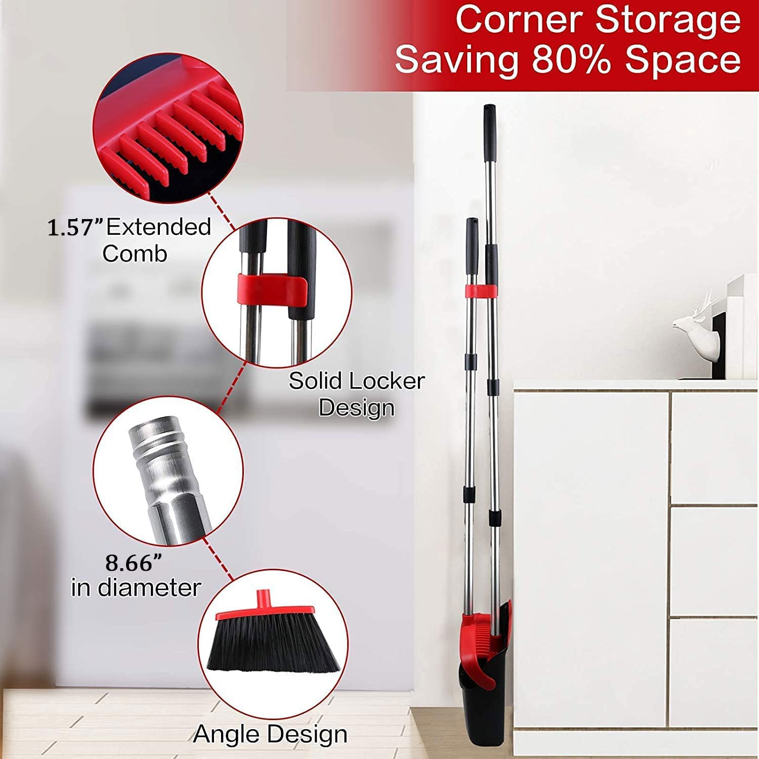 Large Broom and Dustpan, Broom and Dustpan Set, Heavy Duty Dust Pan