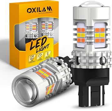 OXILAM Upgraded 7443 Switchback LED Bulbs 7440 Dual Color Amber/White CANBUS Ready, Anti Hyper Flash, Built-in Resistor Turn Signal Lights and DRL/Daytime Parking Lights, Pack of 2