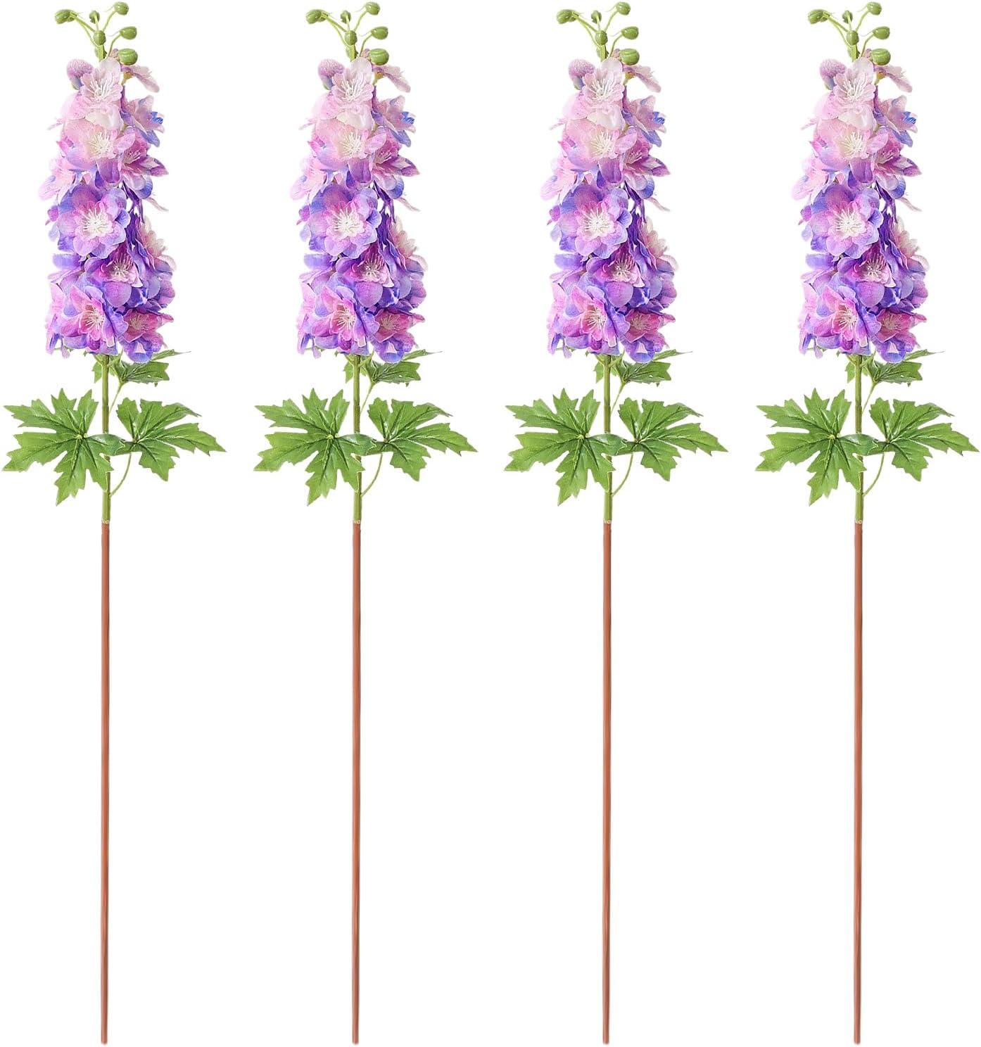 MINGZHE 4Pcs Delphinium Artificial Flowers, Long Stem Artificial Delphinium Flowers, Real Touch Latex Fake Larkspur, Lifelike Silk Flowers for Tall Vase Home Garden Decor (Purple)