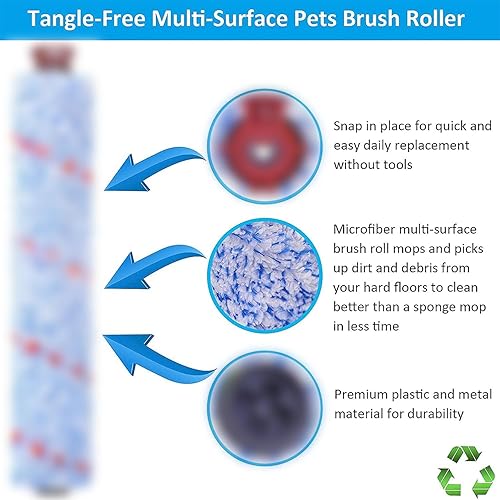 Miniatura 3 de Piezas de repuesto para aspiradora Bissell CrossWave, paquete de 2 rollos de cepillo multisuperficie Bissell CrossWave 1868, sin enredos, paquete