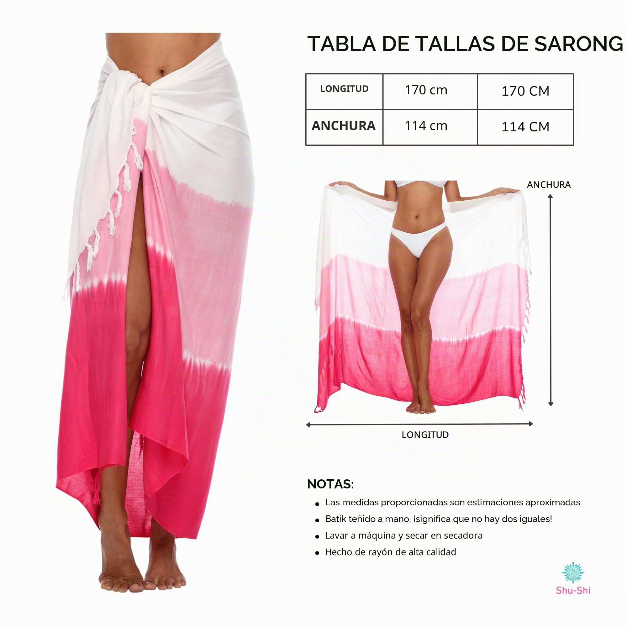 SHU-SHI - Pareo para mujer - Diseño varios tonos de colores desteñidos