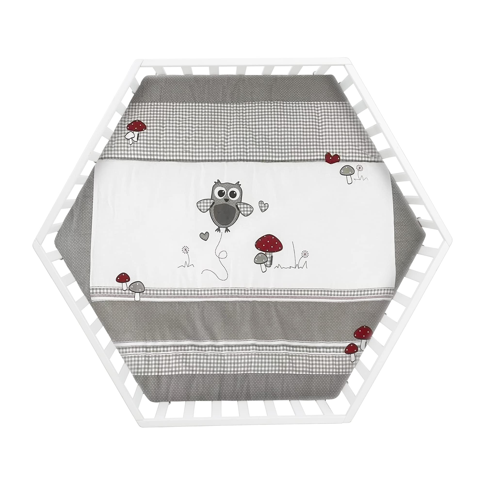 roba Box Esagonale per Bambini e Neonati Adam & Eule - Griglia di Gioco Sicura Inclusa - Cuscinetti di Protezione e Ruote - Legno Laccato Bianco