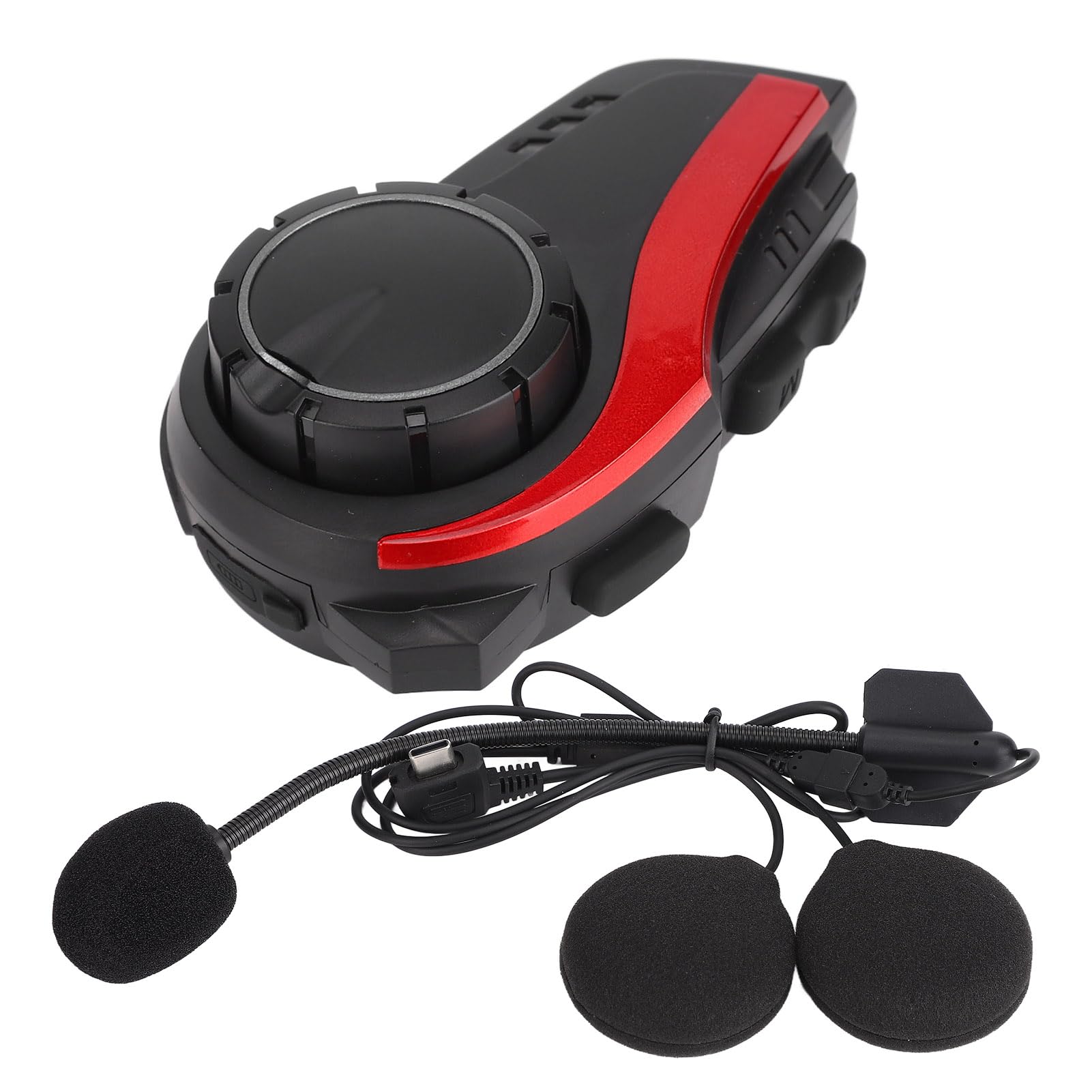 Bewinner Auriculares Bluetooth para Moto con Chip 5.0, Reducción de Ruido IP65 a Prueba de Agua, Intercomunicador de Alcance de 1000 M, Manos Libres Estéreo HiFi para Casco (Rojo)