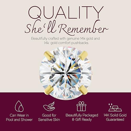 Miniatura 3 de Aretes minimalistas de oro amarillo sólido de 14 quilates con piedra natal simulada