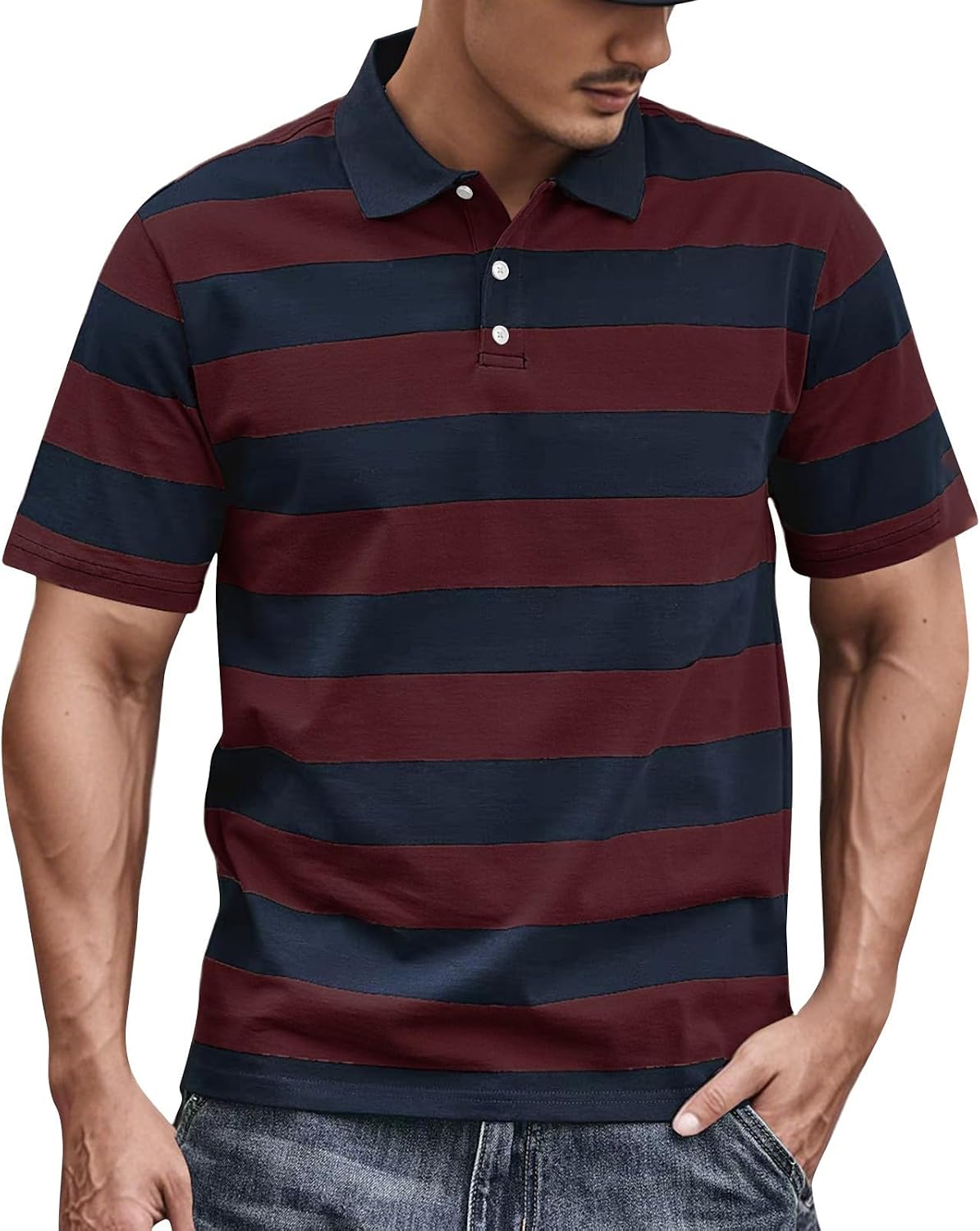 Ymosrh Men's Summer Polo Shirt Short Sleeve Striped Collar Shirt Fashion Golf Tennis, M-3XL