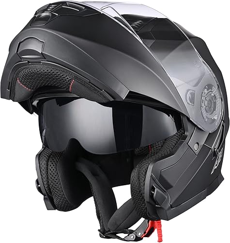 AHR - Casco modular y abatible de motocicleta, de cara completa con certificación DOT y visera doble, para motocross