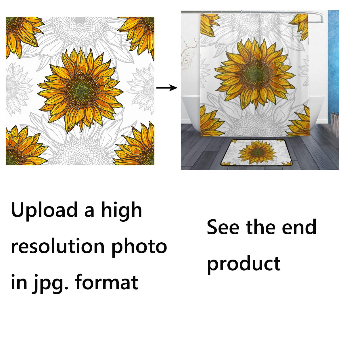 SUABO Custom Bathroom Shower Curtain Sets with Mat Rugs Personalized Father's Gift Shower Curtain 60x72 Your Own Design Image Curtain for Christmas Decor