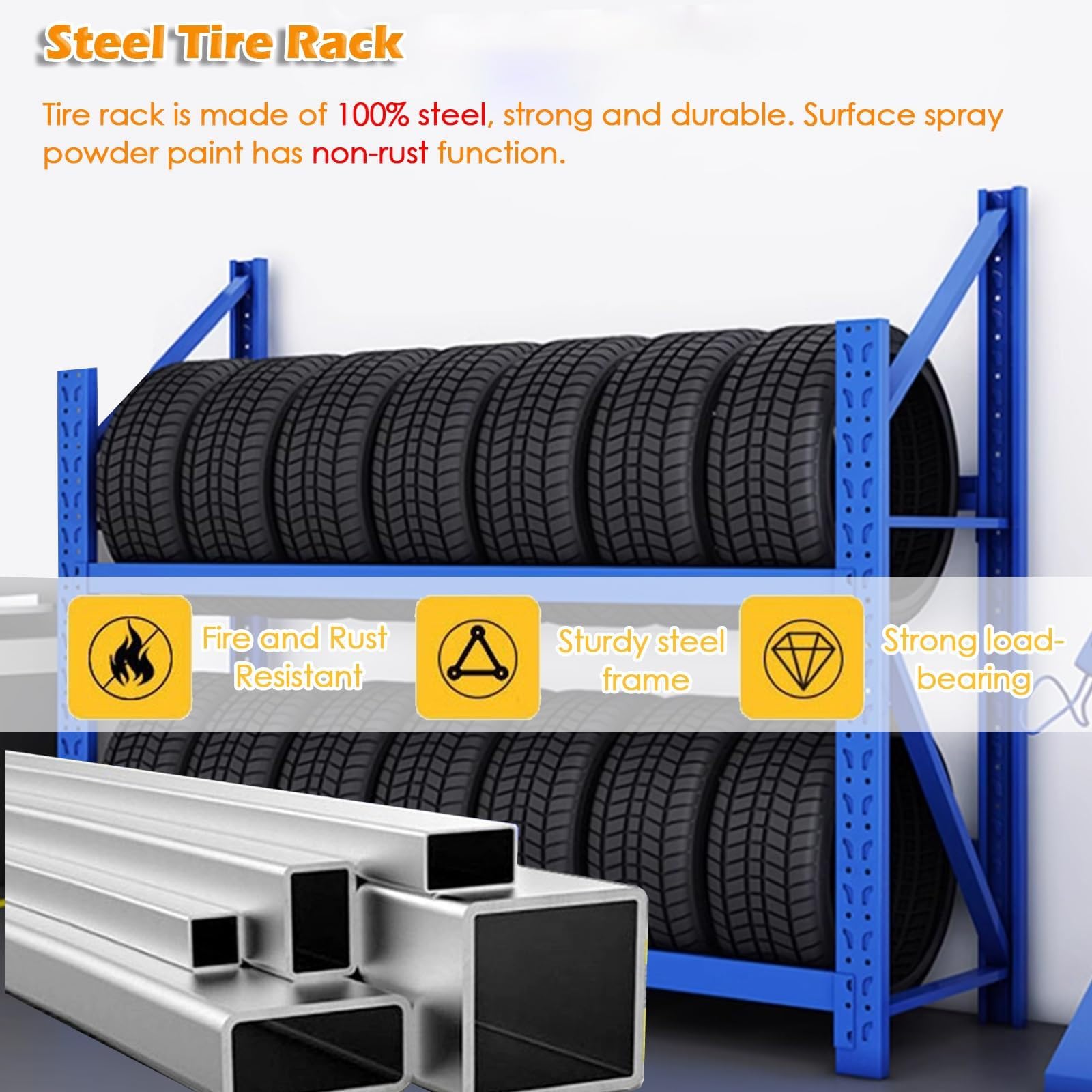 Supporto Per Pneumatici Da Garage A Parete In Acciaio Blu, Porta Pneumatici Di Scorta Resistente, Supporto In Metallo Per Pneumatici Per Cantina/Officina, Alto 80 Cm/31,5 Pollici, Resistente, 150X50X