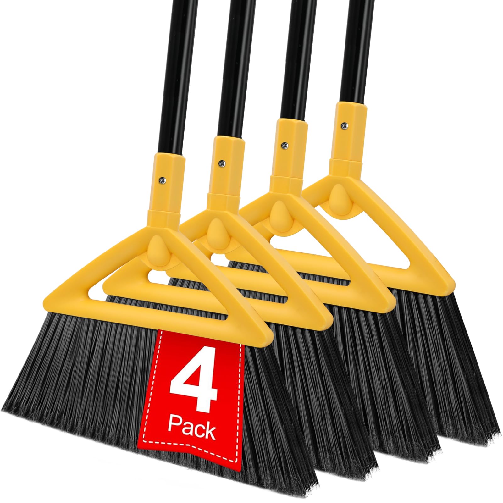 Heavy Duty Yellow Angle Broom with Long Handle - 4 Pack