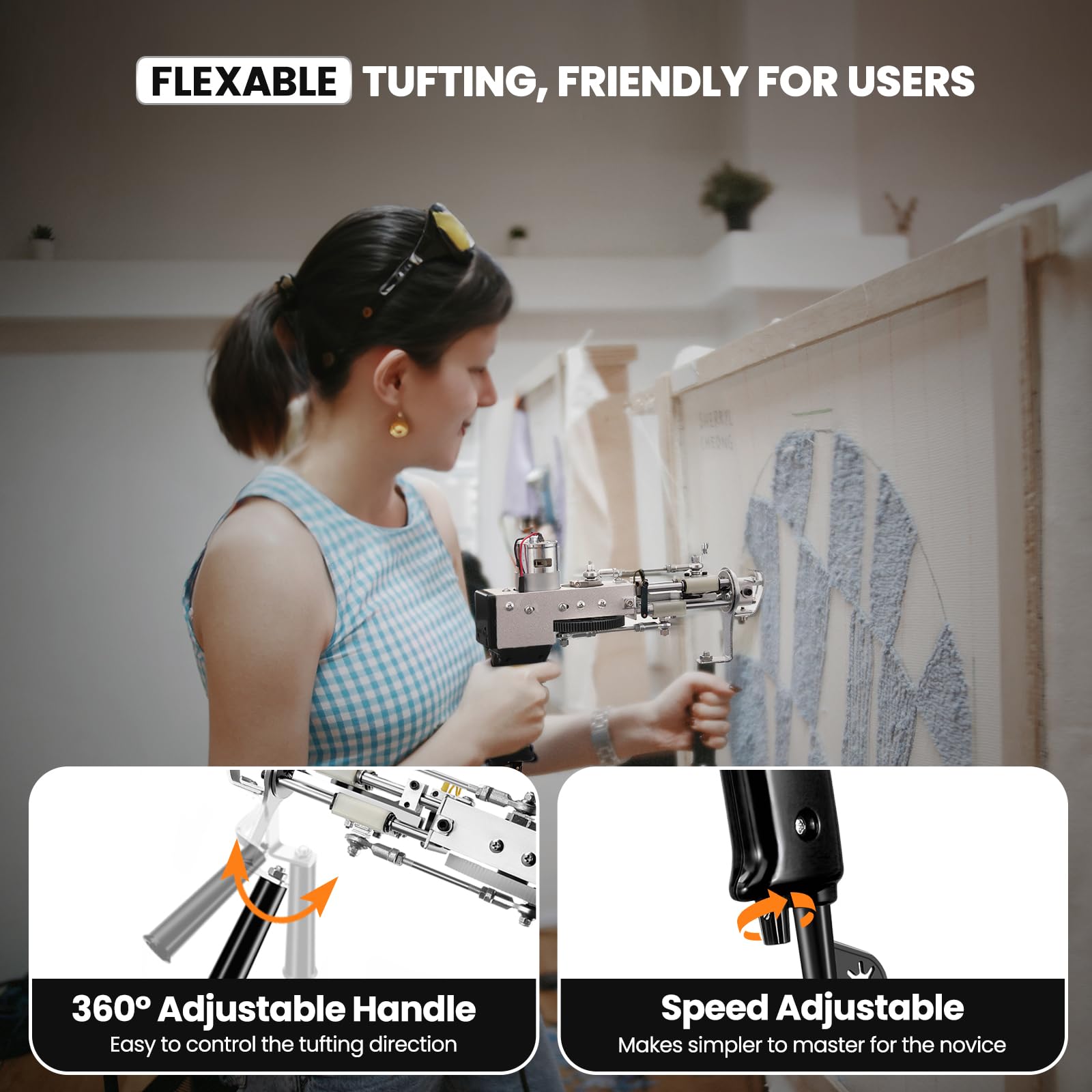 Riiai Tufting Gun Starter Kit, Pistola Tufting con tagliatappeti Kit per la realizzazione di tappeti, Pistola per tappeti tagliata, Pile ad anello, Tagliatappeti Tufting per scolpire