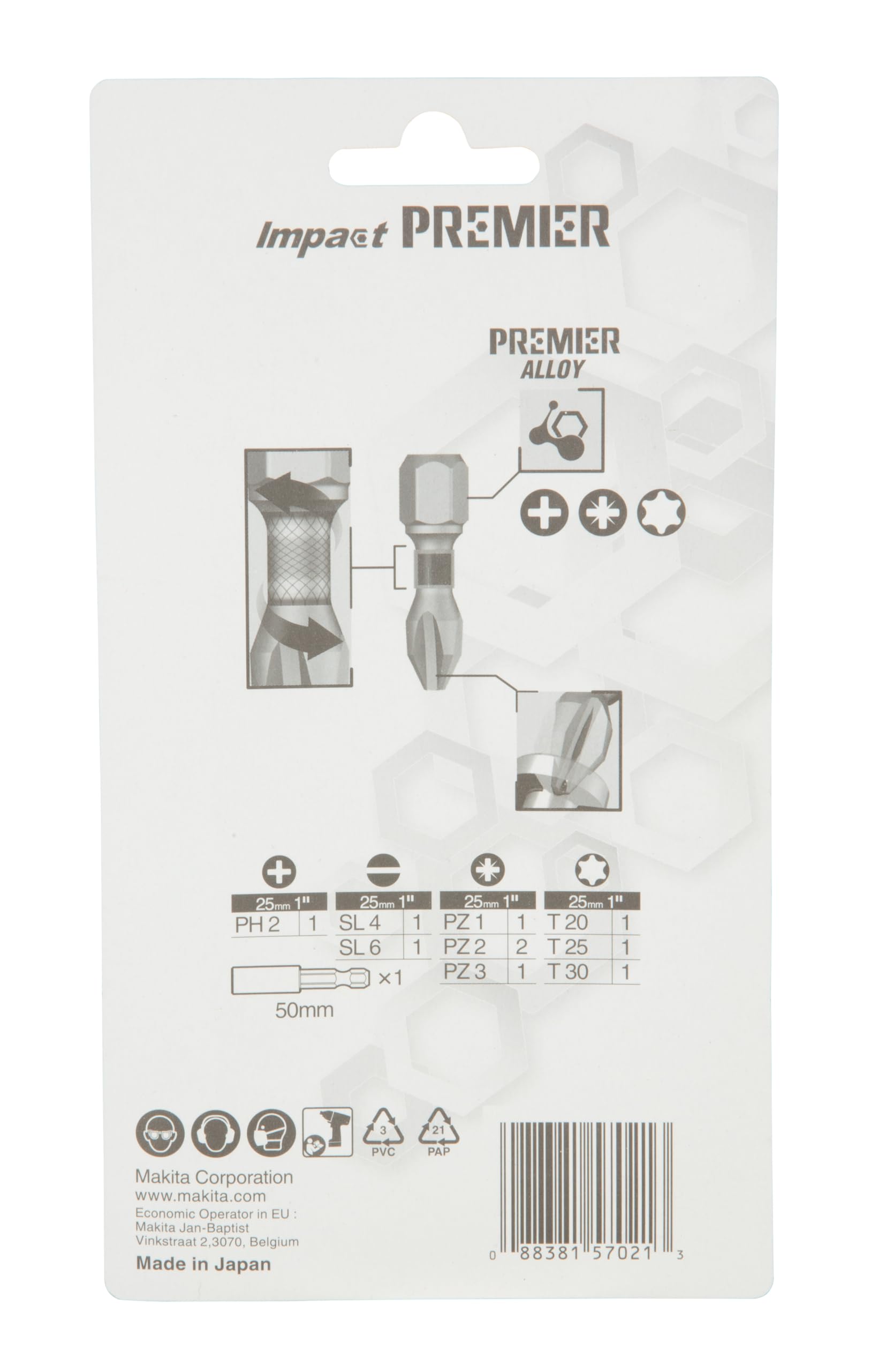 Makita Impact Premier Double Torsion Bit T10, 50mm Length - 2 Pack Screwdriver Bits For Impact Drivers