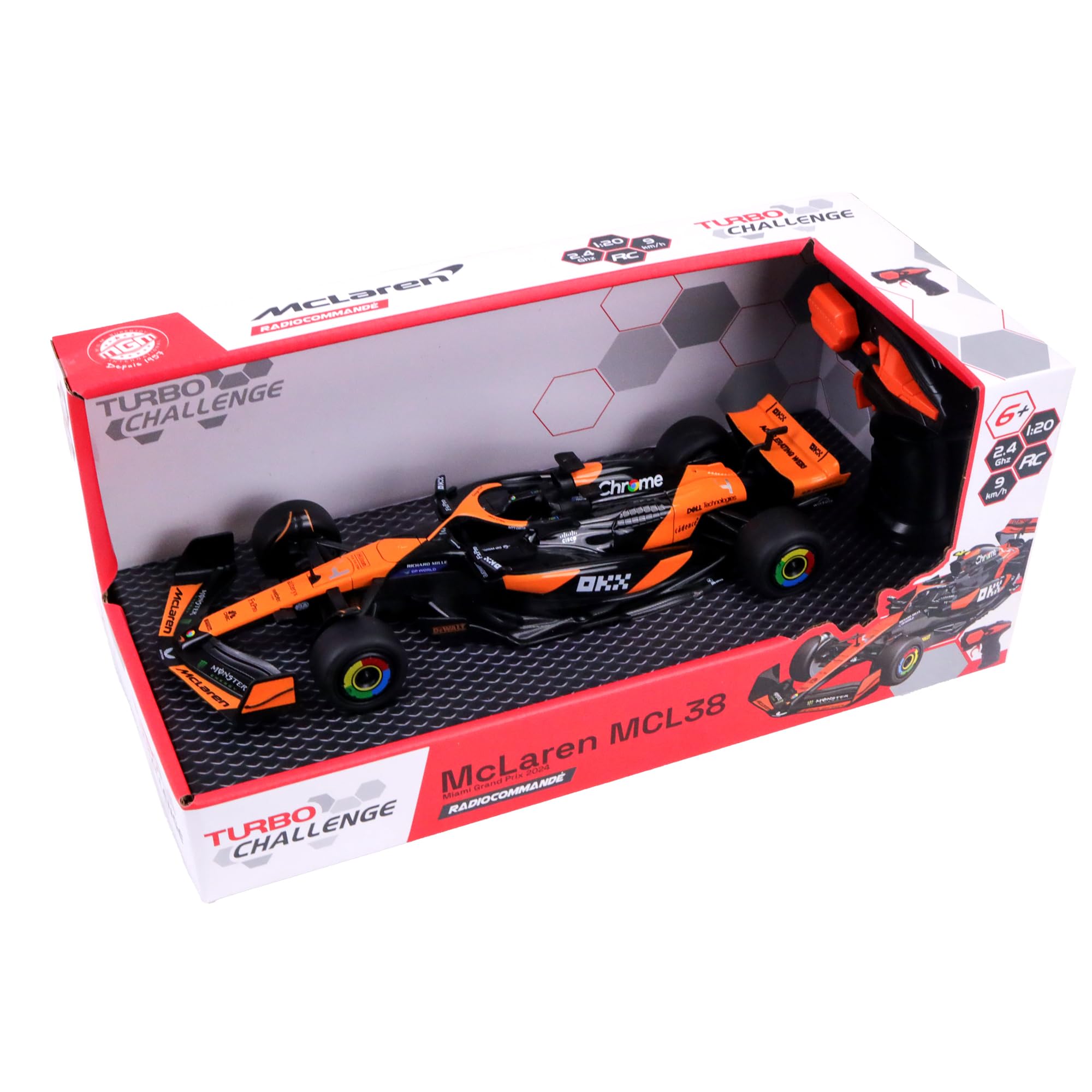 TURBO CHALLENGE - McLaren F1 MCL38 - RC Prestige - 095629 - Auto Telecomandata - Nero - 1/20 - Plastica - Giocattolo per Bambini - Regali - Compleanno - Formula 1 - Gran Premio - A partire dai 6 anni