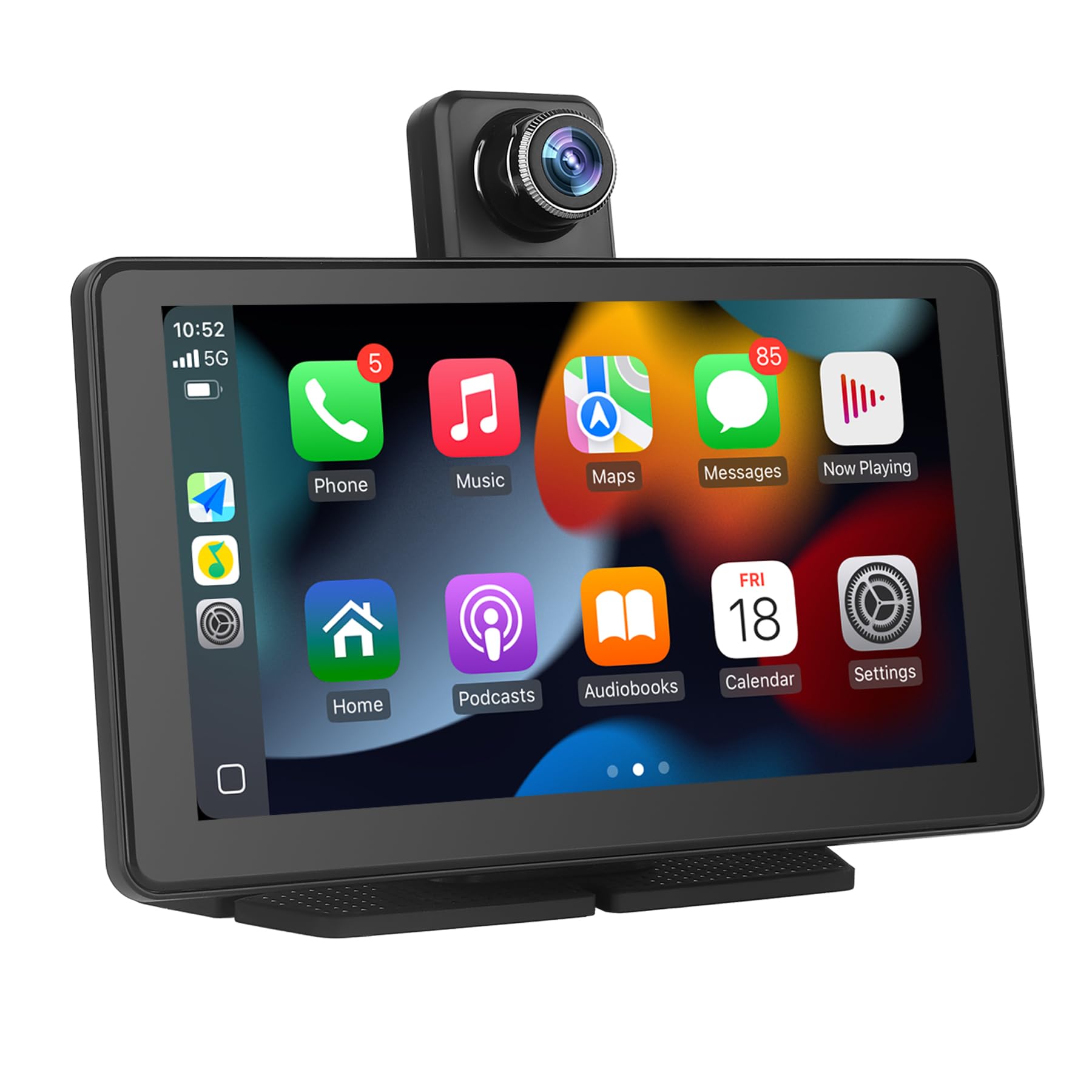7 Pulgadas Pantalla Coche de Carplay y Android Auto Inalámbrico - Portátil Car Play Coche con 1080P Cámara Frontal/64GB TF | Bluetooth 5.0 | Transmisor FM/AUX | Plug & Play