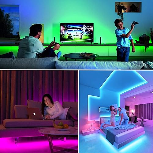 Miniatura 7 de Tira de luces LED de 50 pies (15 m), kit de iluminación regulable, flexible, de 450 LED RGB, 110 V, impermeable, con conectores macho y hembra,