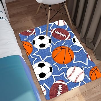 Kids Sports Balls Mat - Balls Rug for Boys Kids Room Sports Carpet Rugs, 2'×3'