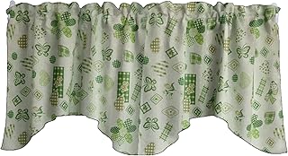 Zen Creative Designs Quilted Floral Hearts and Butterflies Print Scalloped Wave Cotton Window Valance Home DÃ©cor Bedroom Nursery Kitchen Window (Green)