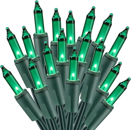 ODEETRONIC Luces de Navidad verdes, 21.63 pies, 100 unidades, incandescentes, mini luces de Navidad conectables, 120 V con certificación UL, luz de