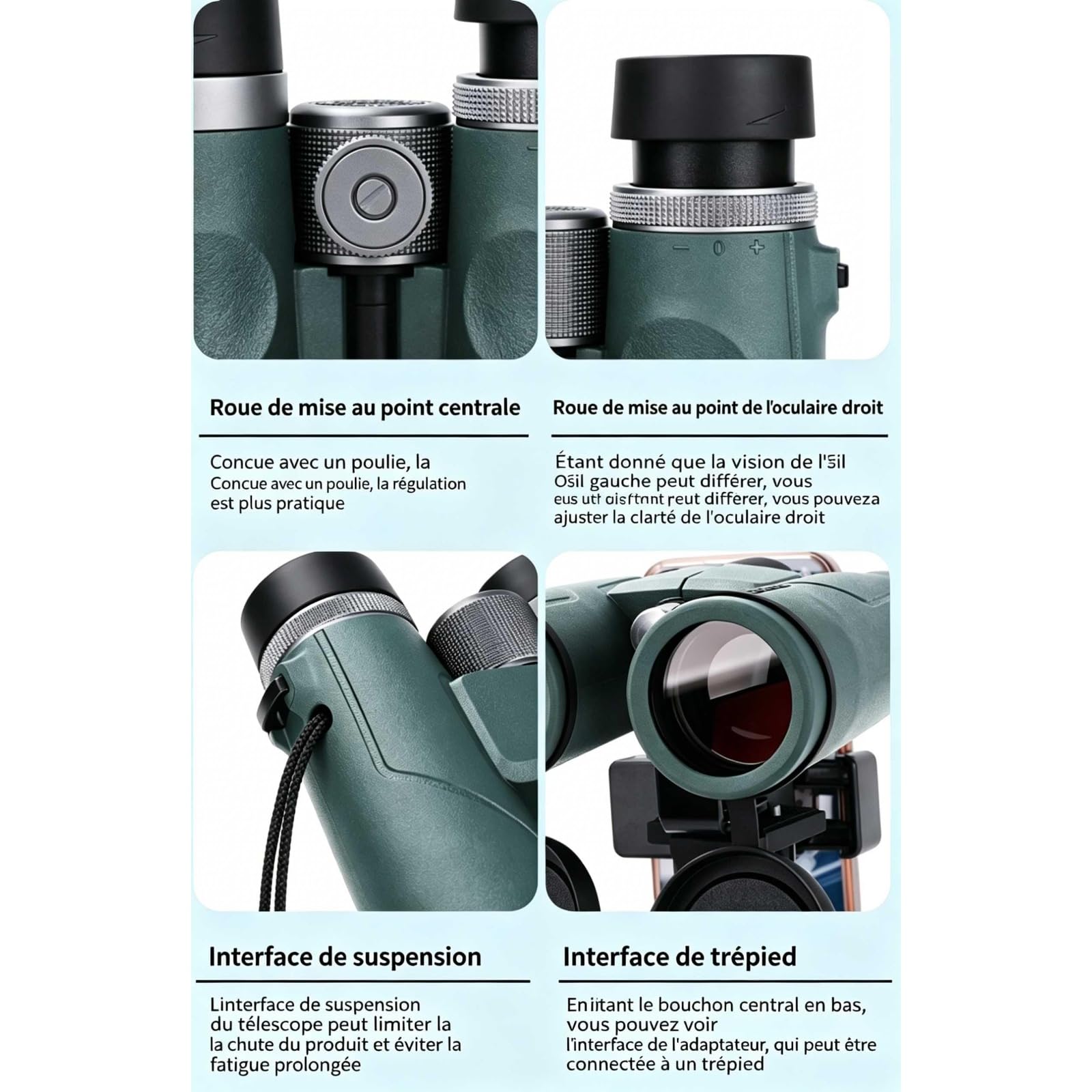 Kersens Jumelles Original FR, Jumelle Adultes Puissante 10x42 Vision Nocturne, Étanches Et Portables IPX7 Compactes pour L'observation des Oiseaux, Les Voyages (Vert)