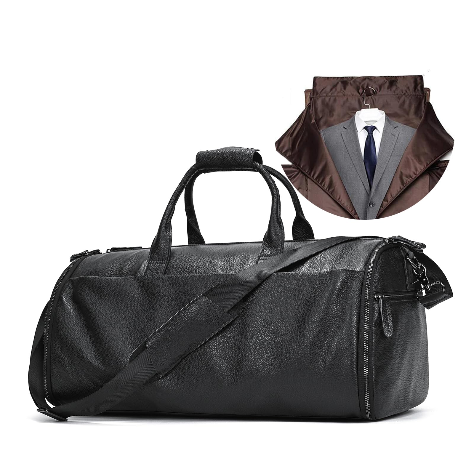 LUUFAN Echtes Leder Garment Bag Großes Fassungsvermögen Reisetasche Business Suit Carrier Bag mit Schuhfach, Männer Frauen Duffel Taschen für Overnight Gym Sports Weekend, Schwarz