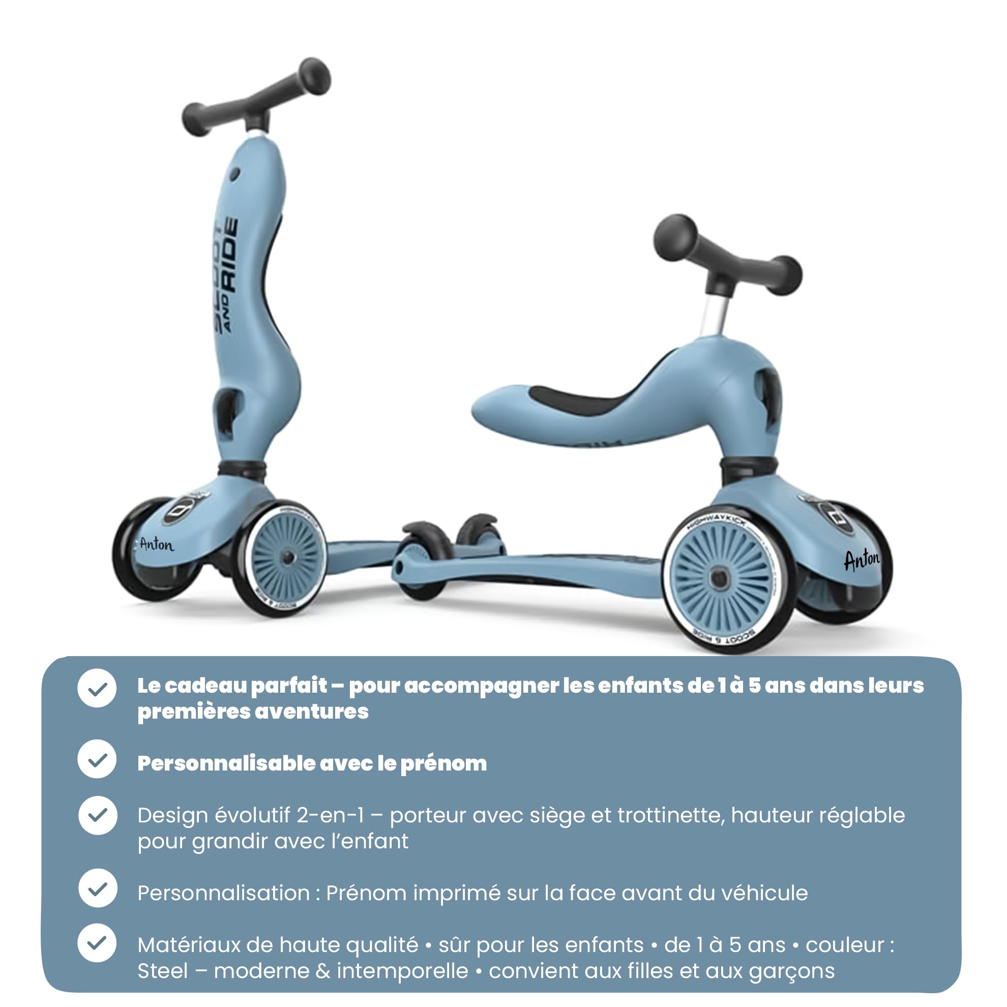 Scoot and Ride – Highwaykick 1 Pêche – 2-en-1 avec siège & réglable en Hauteur – pour Enfants de 1 à 5 Ans – personnalisé avec Le prénom Scoot and Ride – Highwaykick 1 Pêche – 2-en-1 avec siège & réglable en Hauteur – pour Enfants de 1 à 5 Ans – personnalisé avec Le prénom